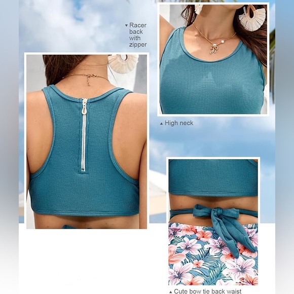 Textured & Floral Racerback/Tie Monokini - Picture 5 of 9